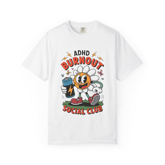 ADHD Burnout Social Club Tee – Funny Retro Flower Character Shirt