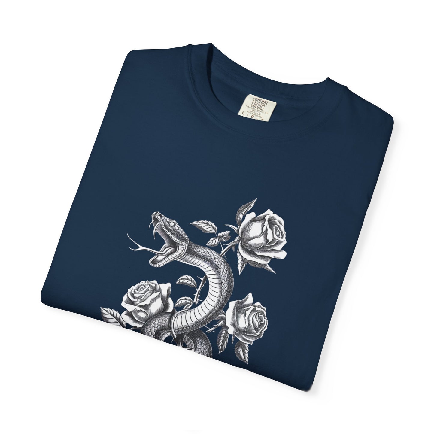 Snake and Rose Blackout Tee – Traditional Tattoo Art Shirt