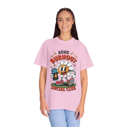 ADHD Burnout Social Club Tee – Funny Retro Flower Character Shirt
