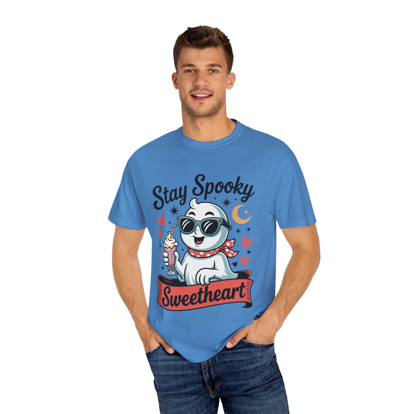 Stay Spooky Sweetheart Tee – Retro Ghost Milkshake Comfort Colors T-Shirt
