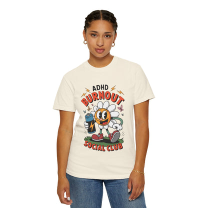 ADHD Burnout Social Club Tee – Funny Retro Flower Character Shirt