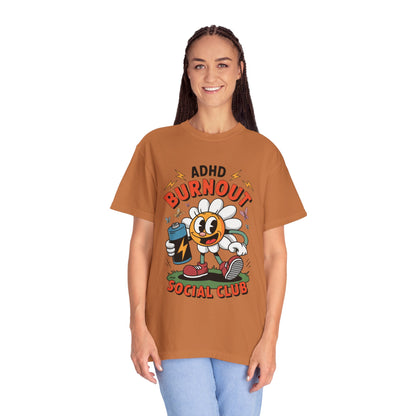 ADHD Burnout Social Club Tee – Funny Retro Flower Character Shirt