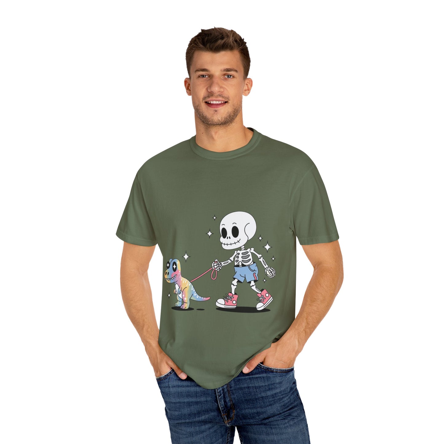 Dino Walk Tee – Skeleton Walking Rainbow Dinosaur Shirt