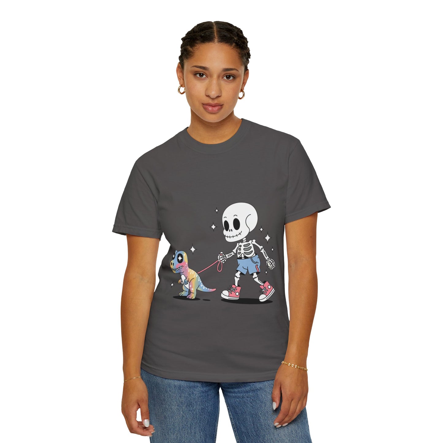 Dino Walk Tee – Skeleton Walking Rainbow Dinosaur Shirt