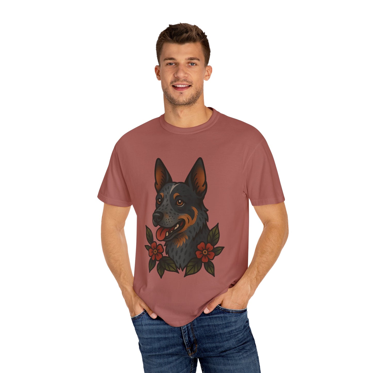 Australian Cattle Dog Floral Tattoo Tee – Comfort Colors Unisex Garment-Dyed T-Shirt