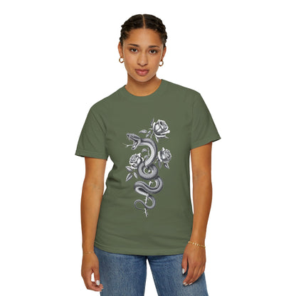 Snake and Rose Blackout Tee – Traditional Tattoo Art Shirt