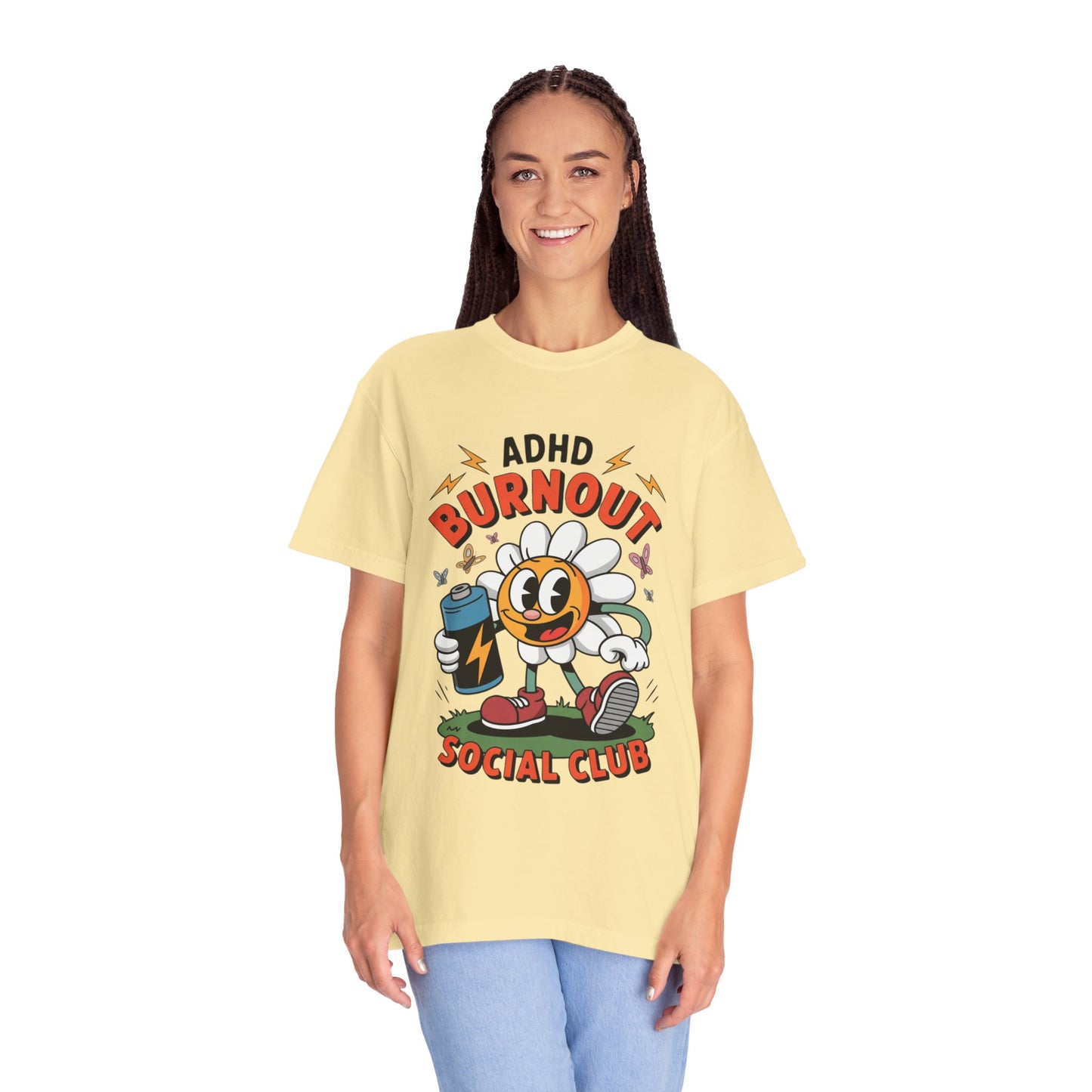ADHD Burnout Social Club Tee – Funny Retro Flower Character Shirt