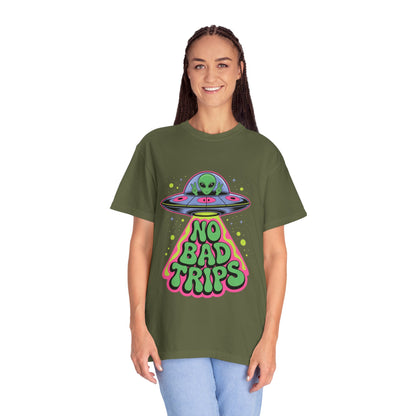 No Bad Trips Alien Tee – Psychedelic UFO Comfort Colors Shirt