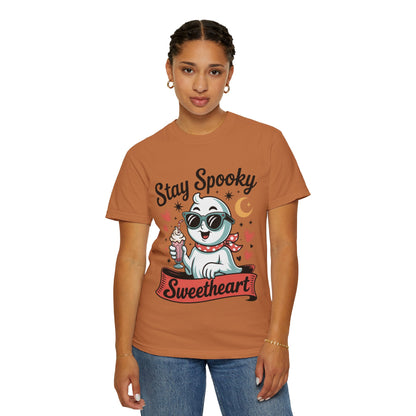 Stay Spooky Sweetheart Tee – Retro Ghost Milkshake Comfort Colors T-Shirt