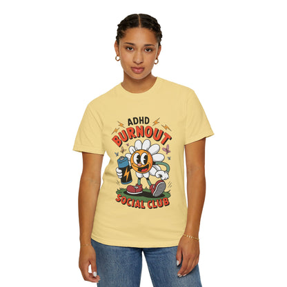 ADHD Burnout Social Club Tee – Funny Retro Flower Character Shirt