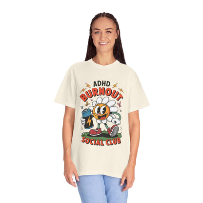ADHD Burnout Social Club Tee – Funny Retro Flower Character Shirt