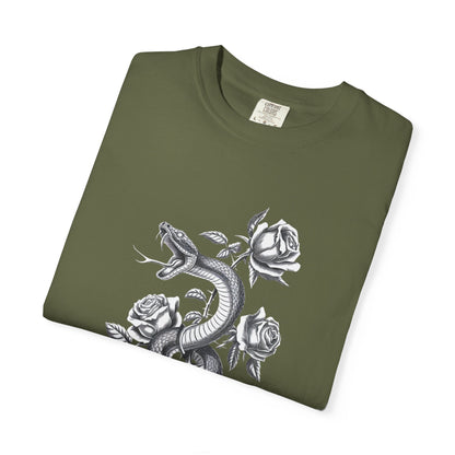Snake and Rose Blackout Tee – Traditional Tattoo Art Shirt
