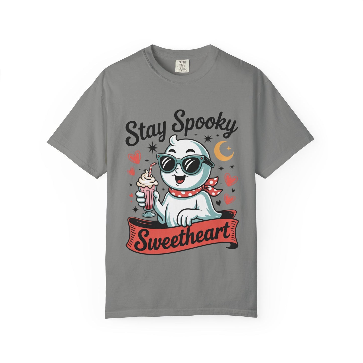 Stay Spooky Sweetheart Tee – Retro Ghost Milkshake Comfort Colors T-Shirt