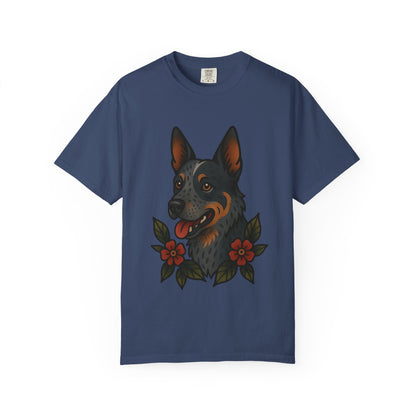 Australian Cattle Dog Floral Tattoo Tee – Comfort Colors Unisex Garment-Dyed T-Shirt