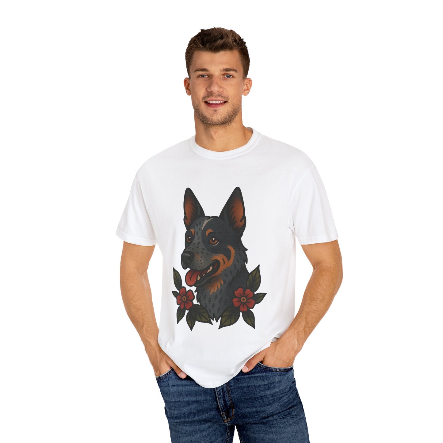 Australian Cattle Dog Floral Tattoo Tee – Comfort Colors Unisex Garment-Dyed T-Shirt