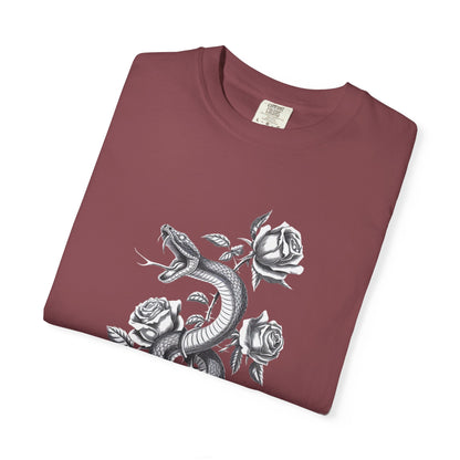 Snake and Rose Blackout Tee – Traditional Tattoo Art Shirt