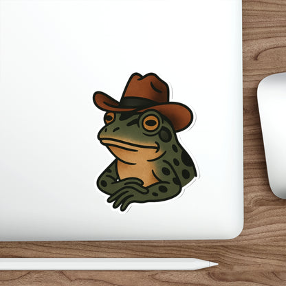 Cowboy Frog Sticker – Western Tattoo Style Vinyl Decal