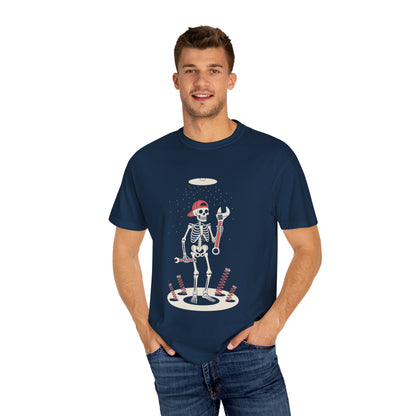 UFO Mechanic Skeleton Tee – Alien Abduction Fixer Shirt
