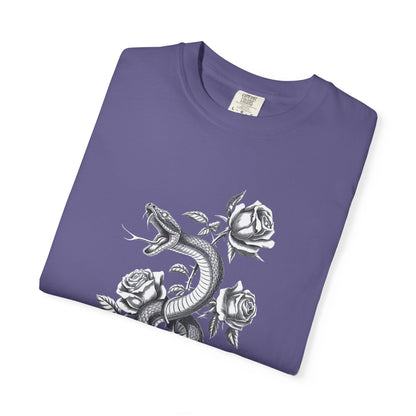 Snake and Rose Blackout Tee – Traditional Tattoo Art Shirt