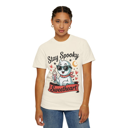 Stay Spooky Sweetheart Tee – Retro Ghost Milkshake Comfort Colors T-Shirt