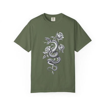 Snake and Rose Blackout Tee – Traditional Tattoo Art Shirt