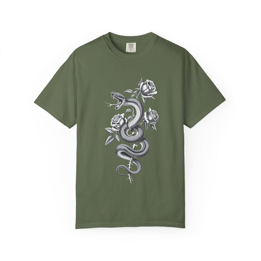 Snake and Rose Blackout Tee – Traditional Tattoo Art Shirt
