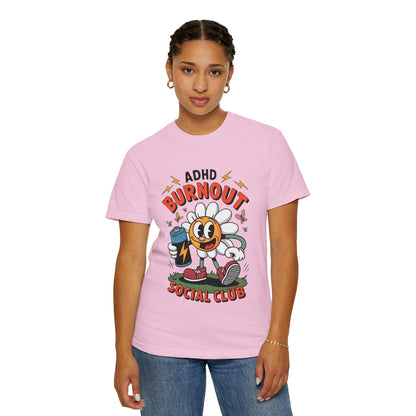 ADHD Burnout Social Club Tee – Funny Retro Flower Character Shirt