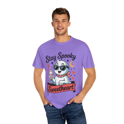 Stay Spooky Sweetheart Tee – Retro Ghost Milkshake Comfort Colors T-Shirt