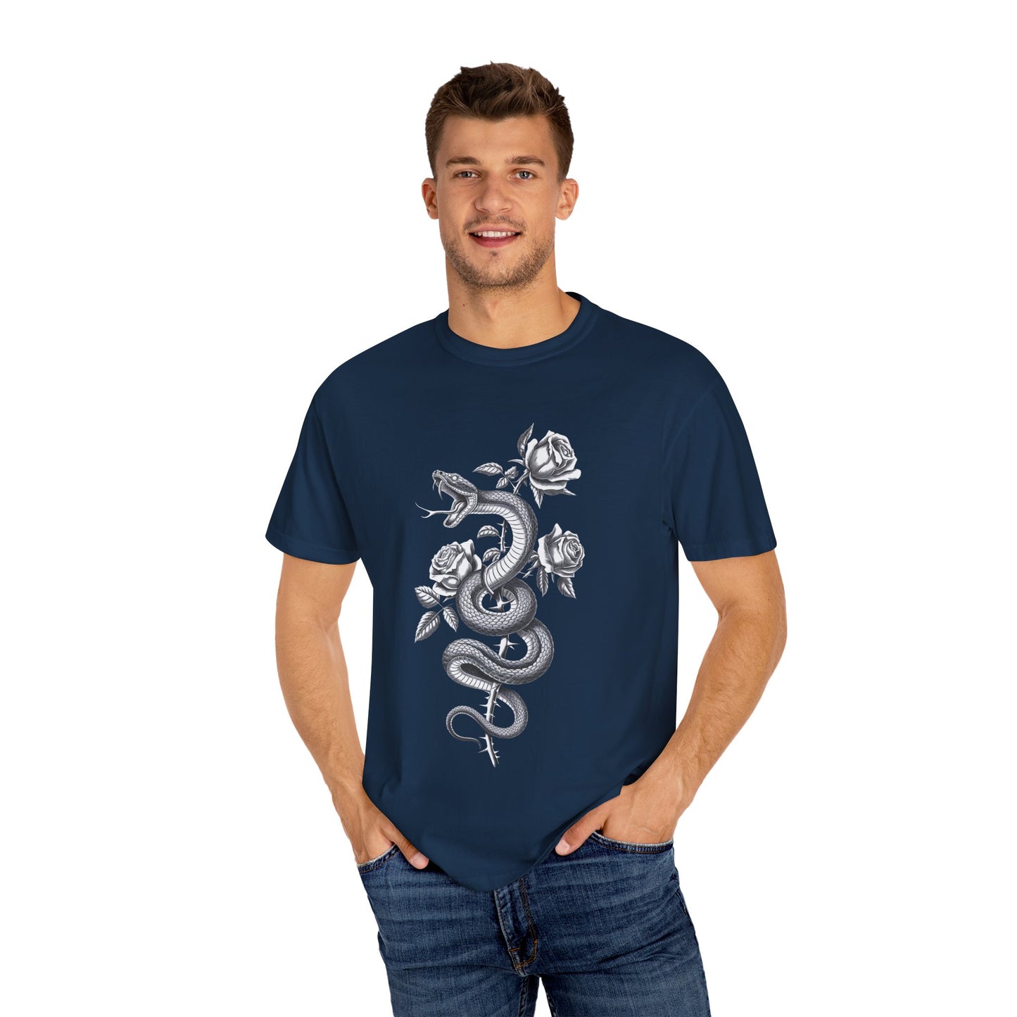 Snake and Rose Blackout Tee – Traditional Tattoo Art Shirt