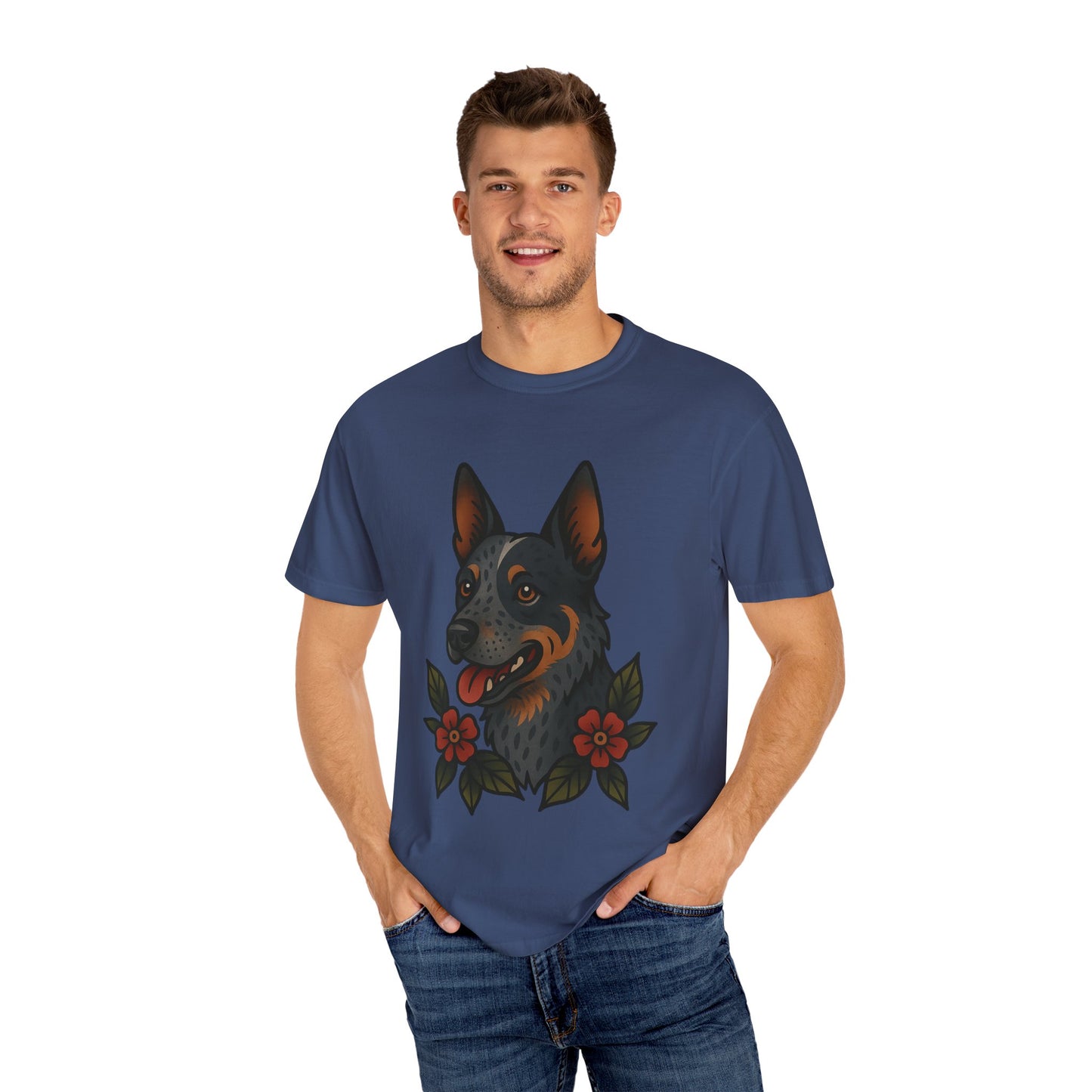 Australian Cattle Dog Floral Tattoo Tee – Comfort Colors Unisex Garment-Dyed T-Shirt