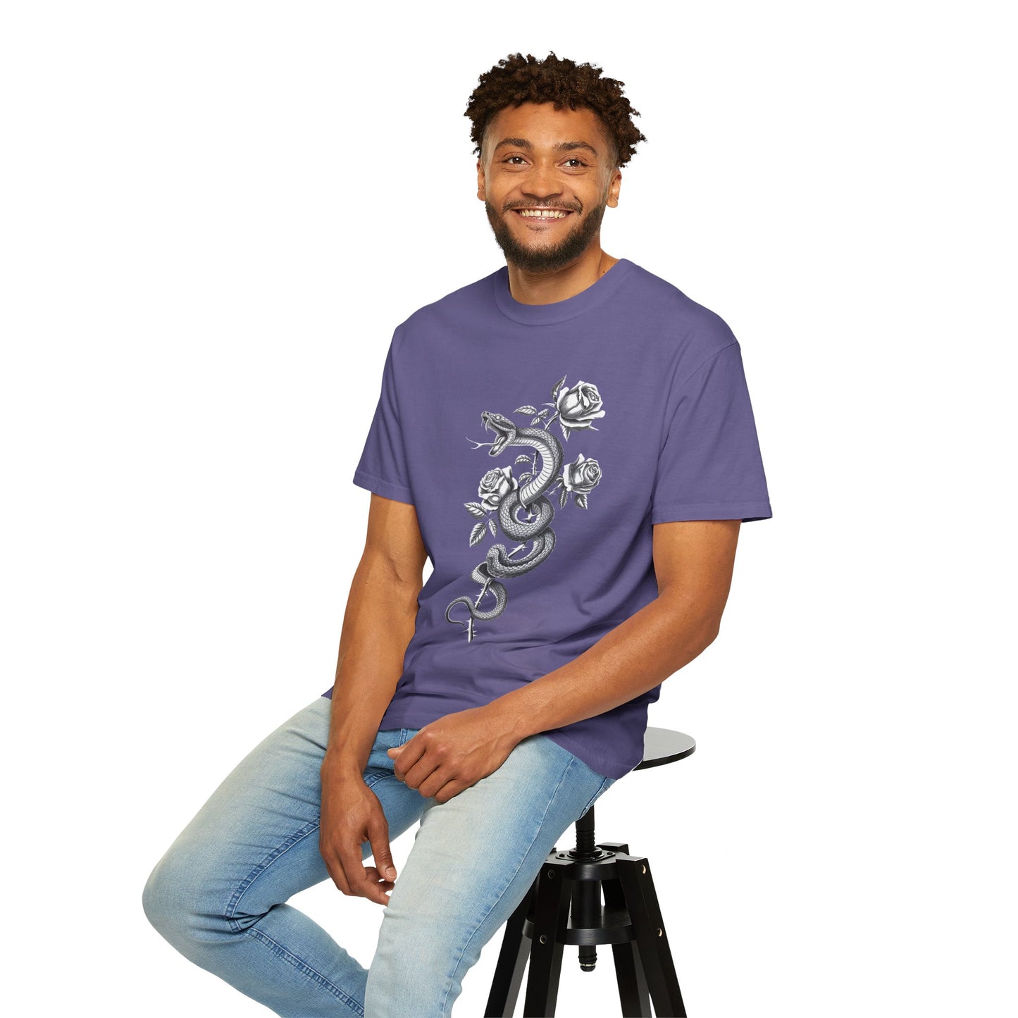 Snake and Rose Blackout Tee – Traditional Tattoo Art Shirt