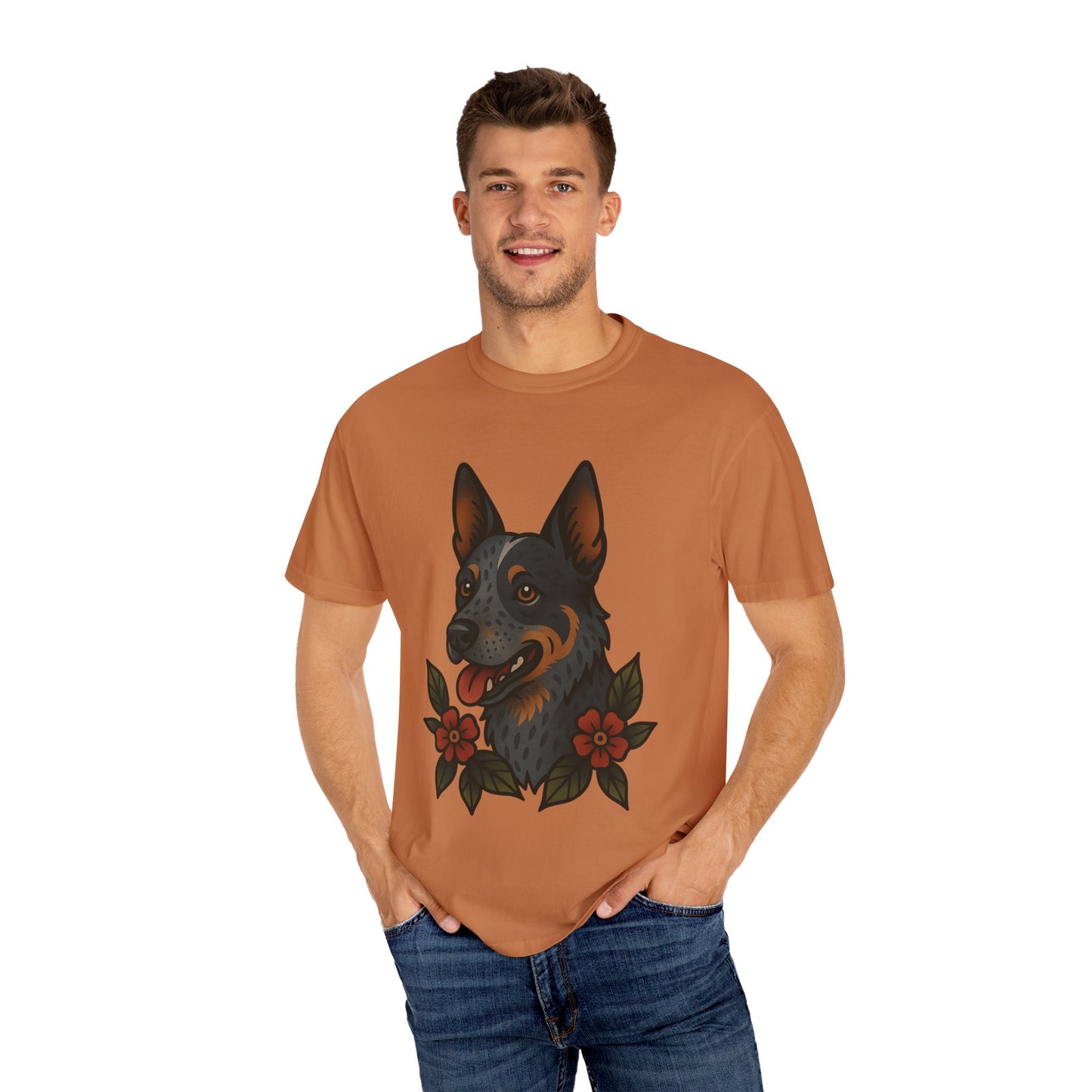 Australian Cattle Dog Floral Tattoo Tee – Comfort Colors Unisex Garment-Dyed T-Shirt