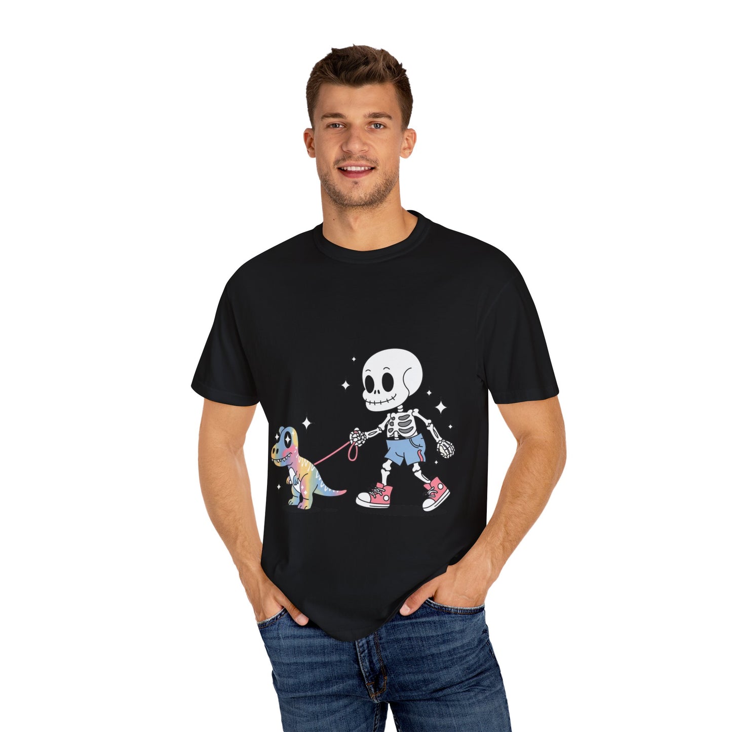 Dino Walk Tee – Skeleton Walking Rainbow Dinosaur Shirt