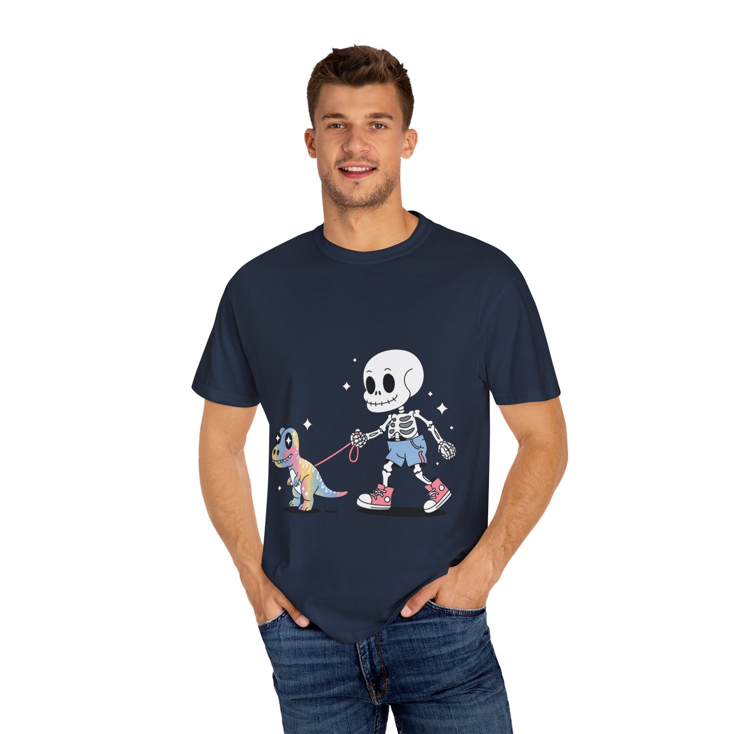 Dino Walk Tee – Skeleton Walking Rainbow Dinosaur Shirt
