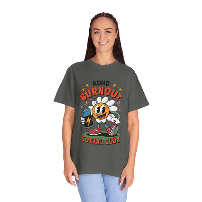 ADHD Burnout Social Club Tee – Funny Retro Flower Character Shirt