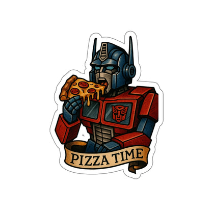Pizza Time Robot Sticker – Retro Sci-Fi Tattoo Style Vinyl Decal
