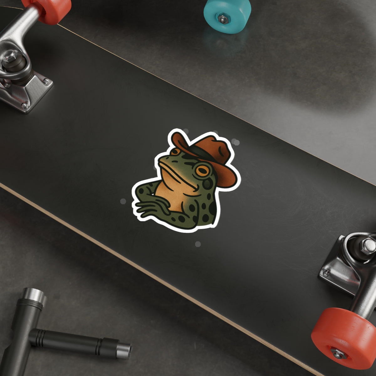 Cowboy Frog Sticker – Western Tattoo Style Vinyl Decal