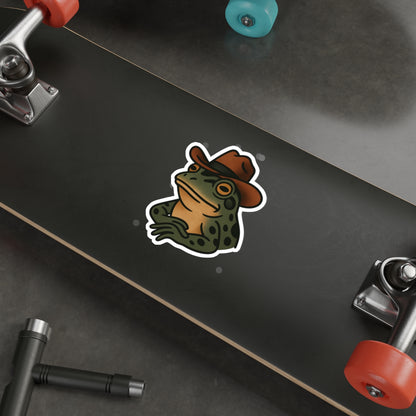 Cowboy Frog Sticker – Western Tattoo Style Vinyl Decal