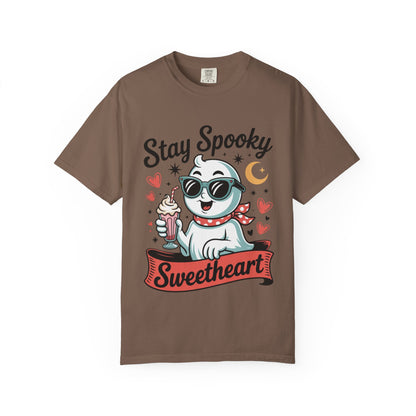 Stay Spooky Sweetheart Tee – Retro Ghost Milkshake Comfort Colors T-Shirt