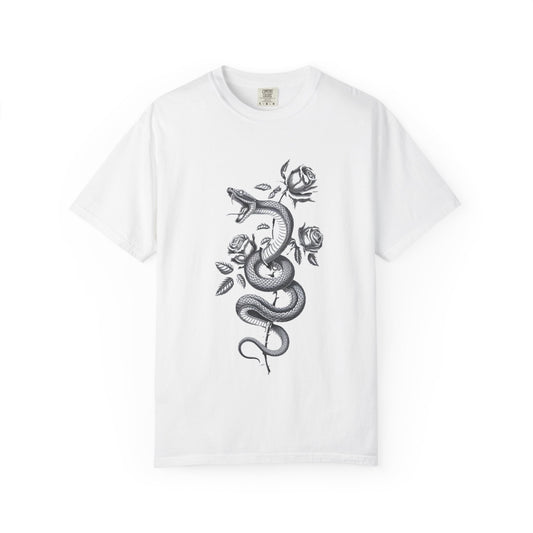 Snake and Rose Blackout Tee – Traditional Tattoo Art Shirt